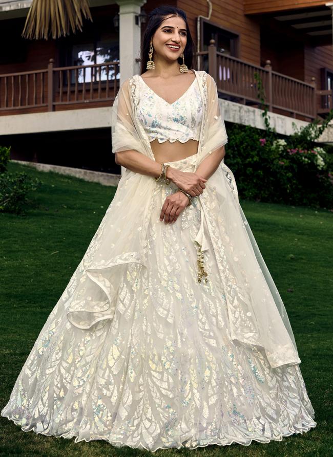 Soft Net White Wedding Wear Embroidery Work Lehenga Choli